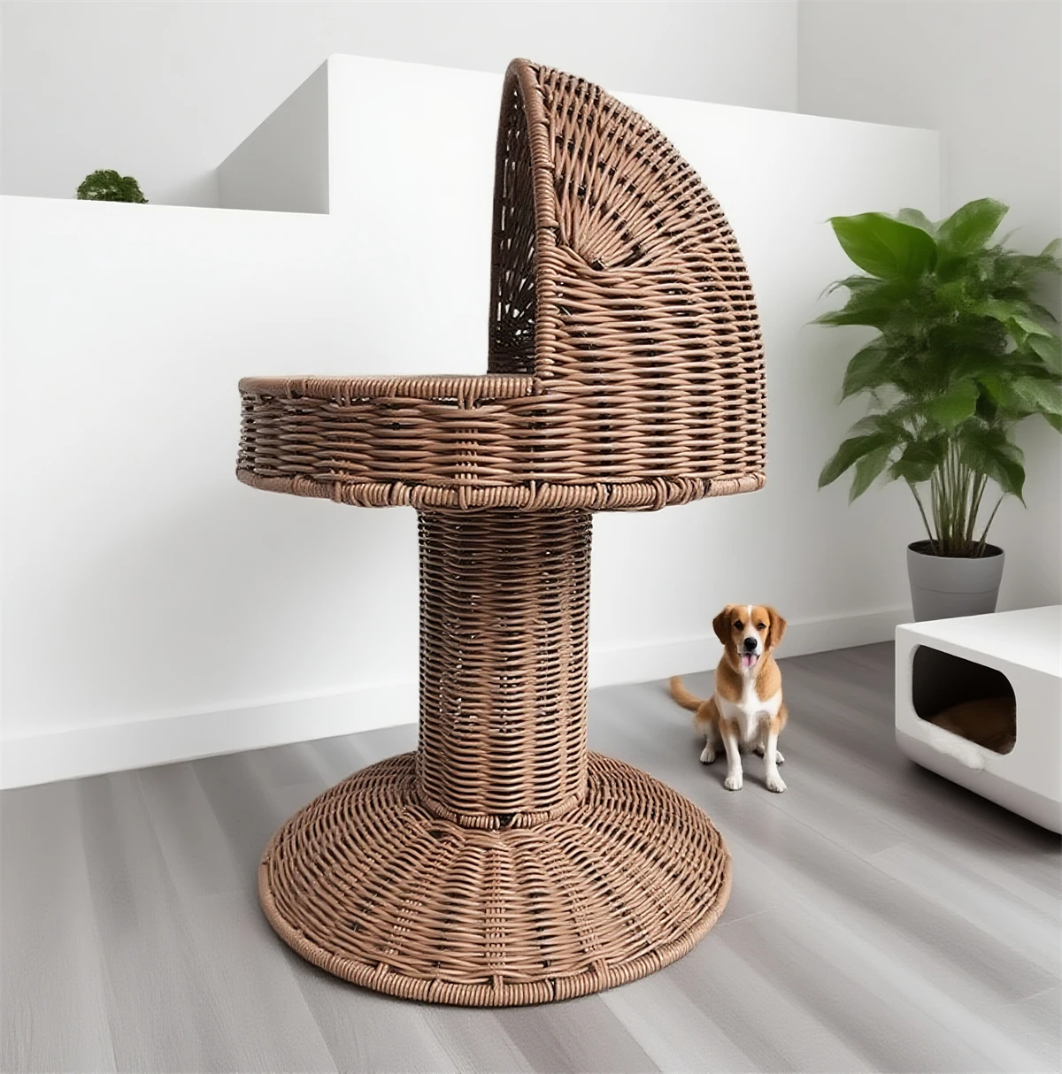 PE rattan elevated pet chair woven cat and dog seat with removable seat cushion indoor and outdoor stable pet furniture