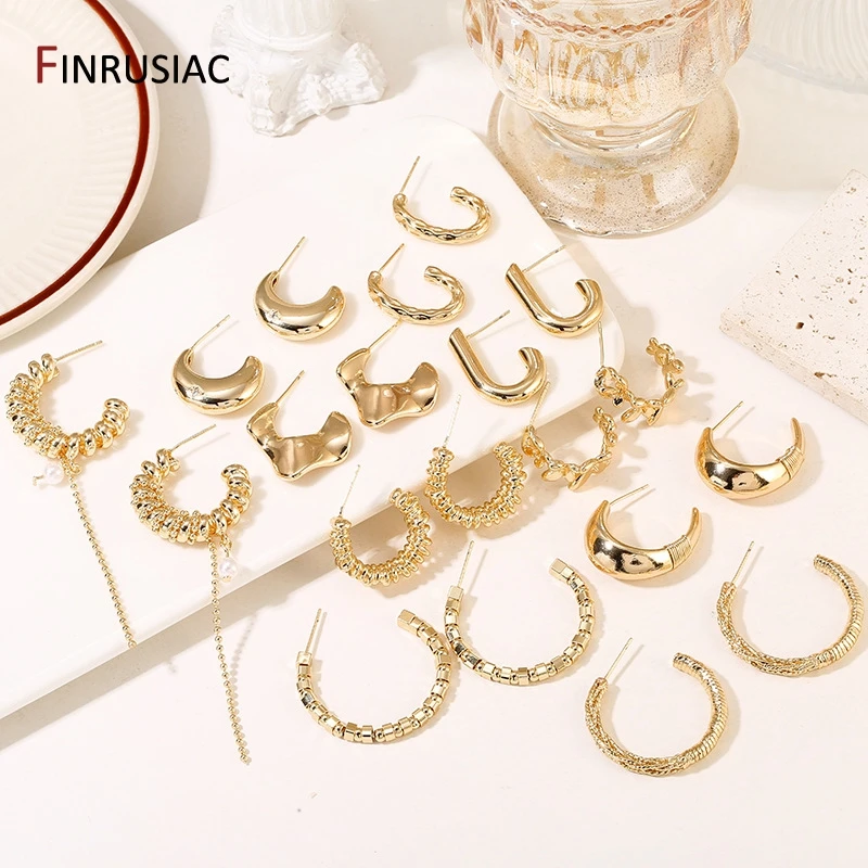 New Luxury Gold Plated C-Shape Stud Earrings S925 Sliver Needle Exquisite Hoop Earrings For Women Party Jewelry