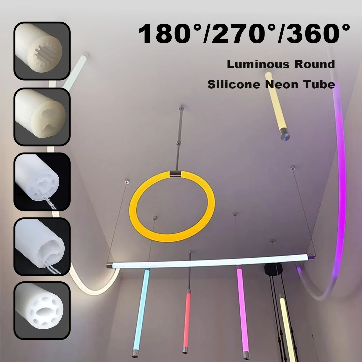 180/270/360° Degree Luminous Round Neon Sign Silica Gel Tube Flexible Silicone Soft Sleeve Waterproof For 5-10mm LED Strip Light