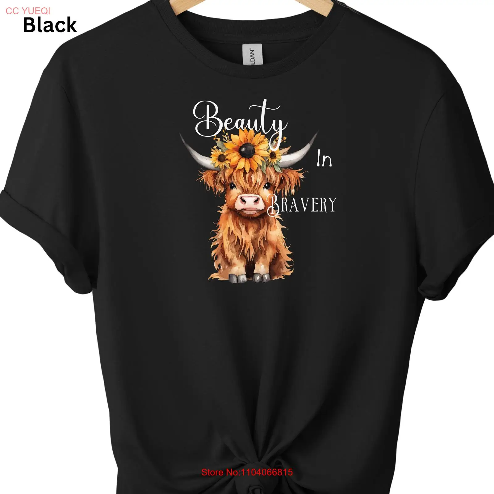 Highland Cow Graphic Print T shirt Unisex Novelty Tee Beauty in Bravery