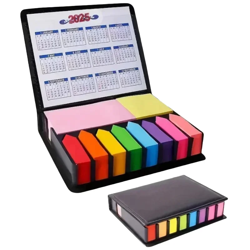 1 Set Organizing Multi Color Convenience Stickers with Leather Packaging Box Calendar