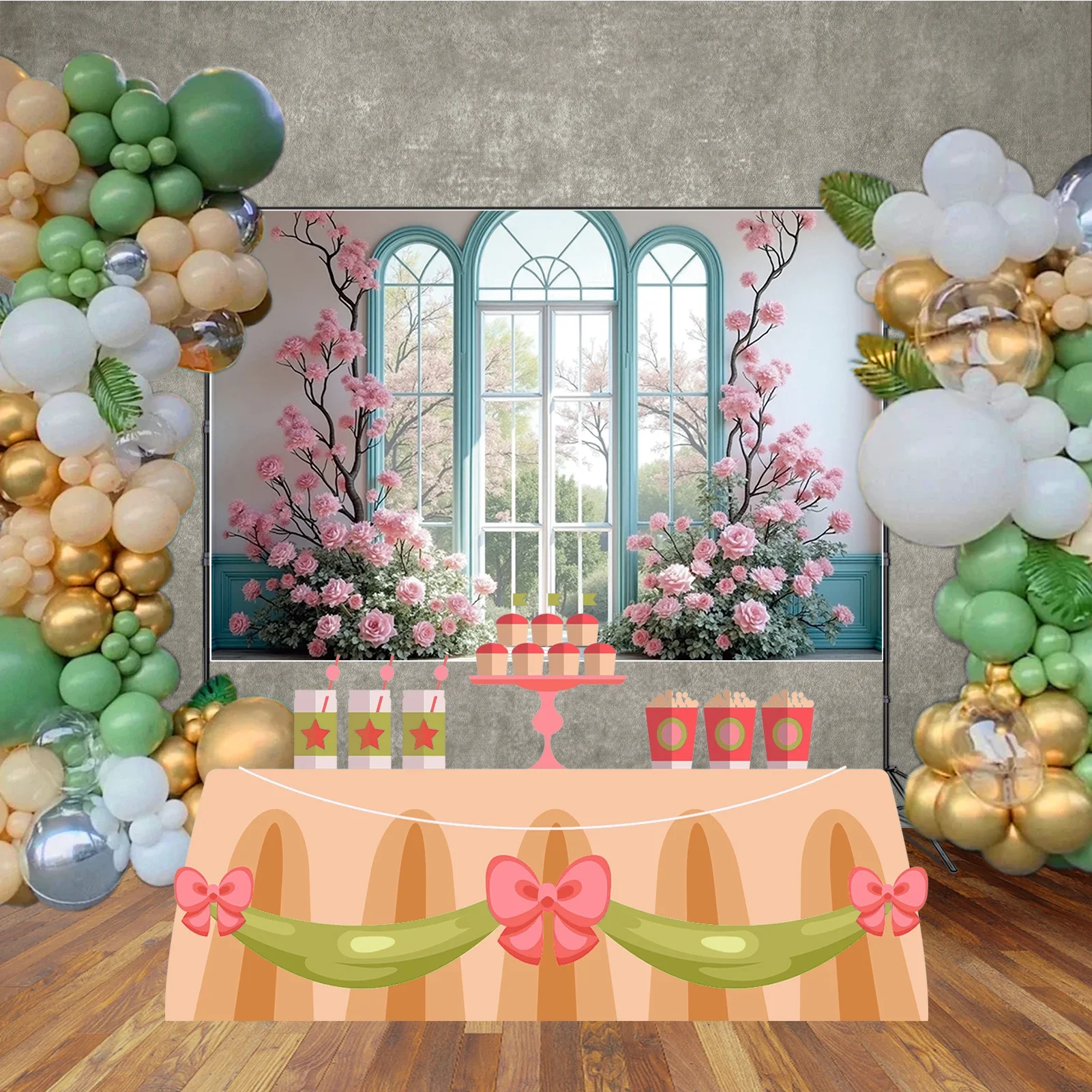 MOON.QG قوس نافذة الباب صورة إطار الصورة التصوير خلفية الربيع زهرة استوديو الصور خلفية عيد ميلاد الزفاف ديكور