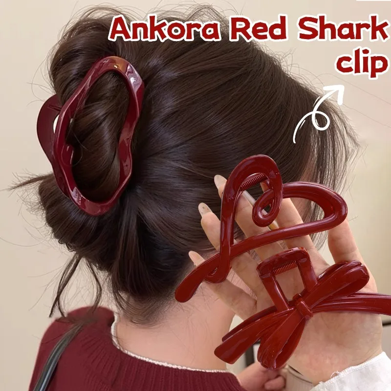 French Red Collection Convenient Large Size Plastic Shark Clip Hair Accessories Headwear Hairpin Hair Claw for Women Girls