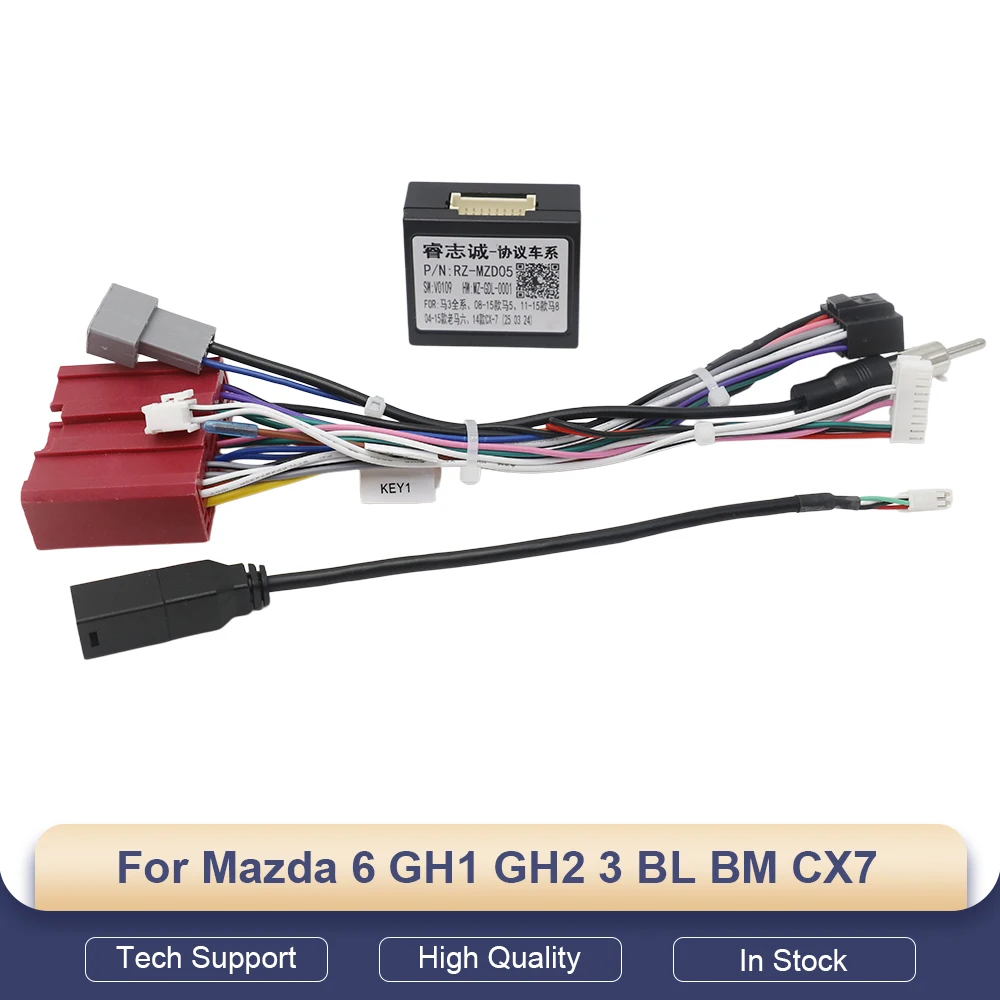 Harness Adapter CAN Bus Decoder for Mazda 6 GH1 GH2 3 BL BM CX7 16 Pin To 24Pin Connector Radio Antenna Car Android Wiring Cable