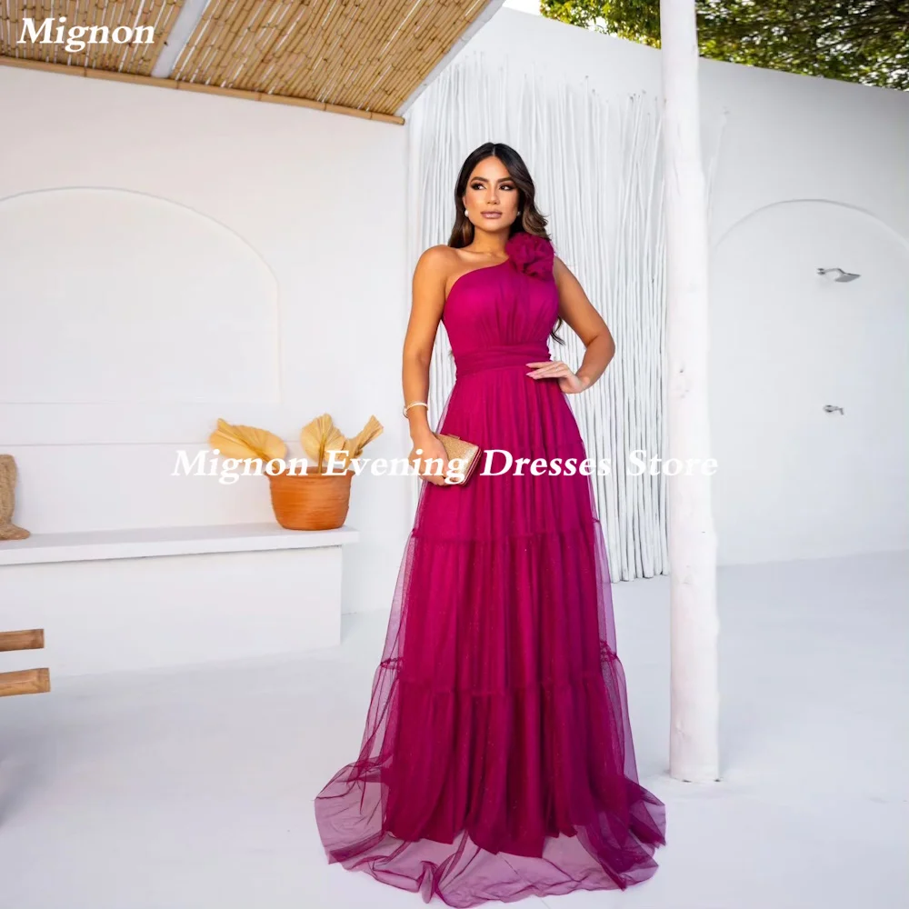 

Mignon Tulle A-line One-shoulder Ruffle Arab Prom Gown Floor-length Saudi Elegant Formal Evening Party Dress for Women 2023