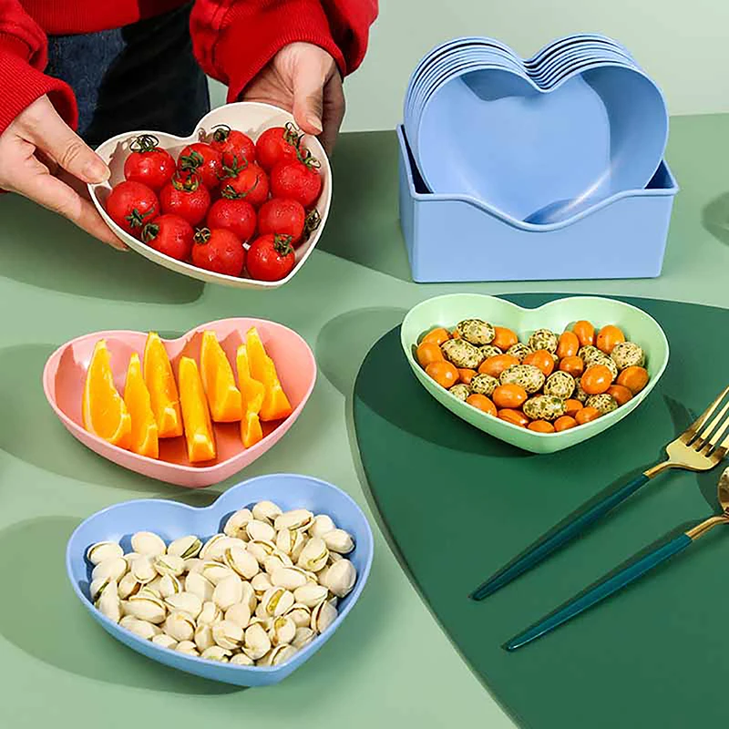 1/10PCS Love Heart spiedo Bone Dish Home Party Use Food Grade vassoio di plastica piatto di frutta torta Snack Dessert tavolo da pranzo piatto