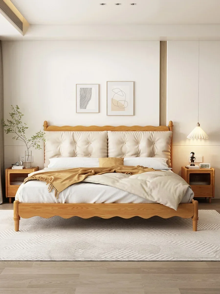 Cloud all solid wood bed double bed, minimalist modern 1 meter 8 master bedroom 1 meter 5 soft pack Nordic wood style white wax