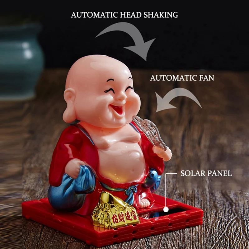 2X Car Accessories Cute Shaking Head Solar Little Monk Creative Car Decoration Little Monk Ornaments