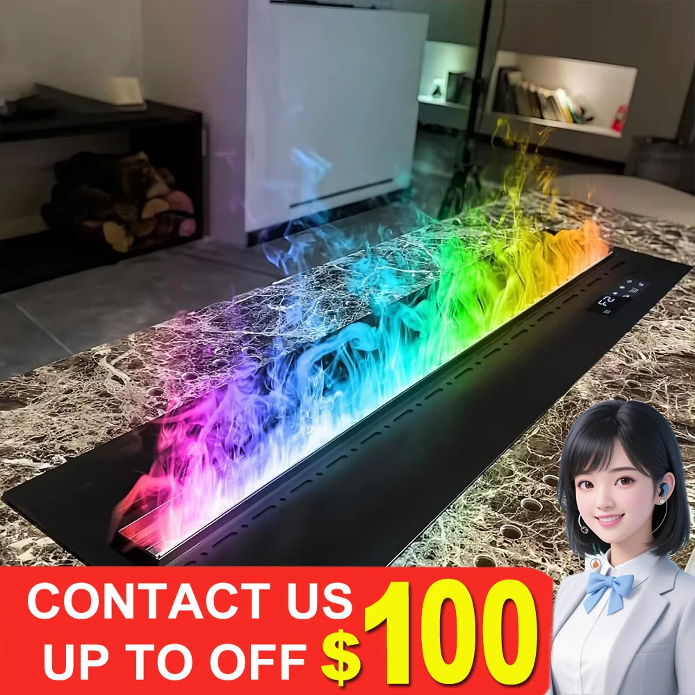 

Вода, распыленная на камине, 3D красочный пламя Eco Smart Home Interior Coremer Water Vapor Smart светодиодный электрический камин регулируется с помощью звука с каплями воды и разрыв с дровами.