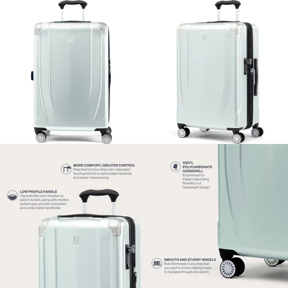 Equipaje giratorio rígido expandible liviano con 8 ruedas, tamaño mediano, gris nube, ideal para viajes a cuadros