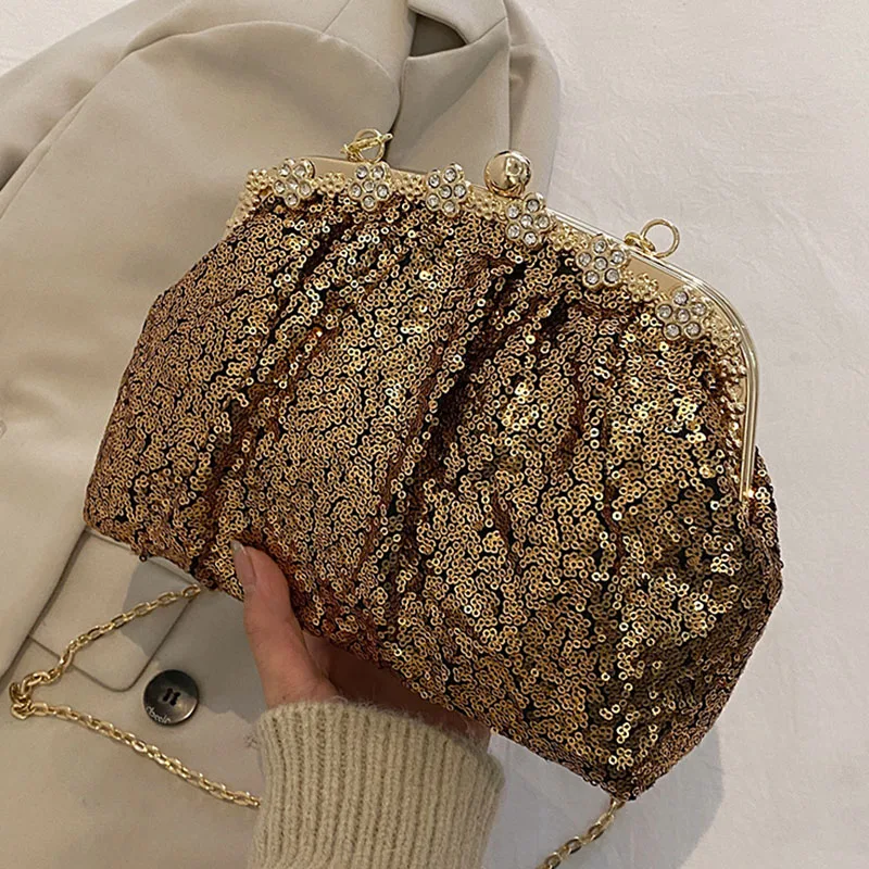 2023 New Designer Women Sequins Chic Crossbody Bags Wedding Evening Clutch Lady Chain Shoulder Bags Glitter Handbags And Purses