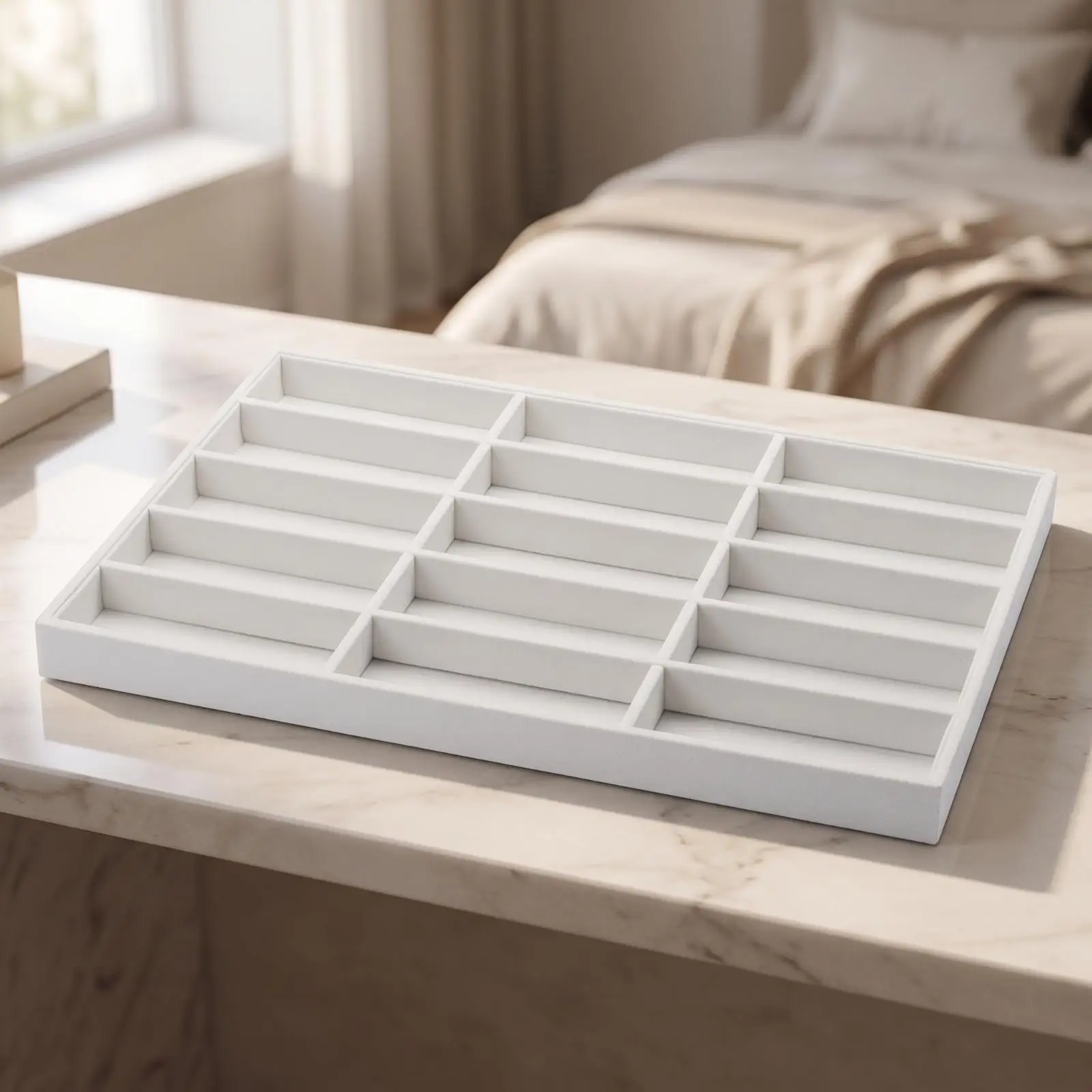 Spacious Spectacle Storage Tray with 15 Slots for Eyeglasses Sunglasses Holder Organizer Box with Velvet Lining for Drawer