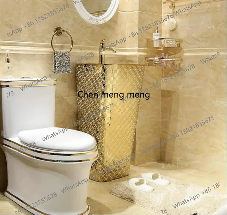 Gold Diamonds Rectangular Pedestal Sink Ceramic Bathroom Sink With Stand Pedestal Wash Basin