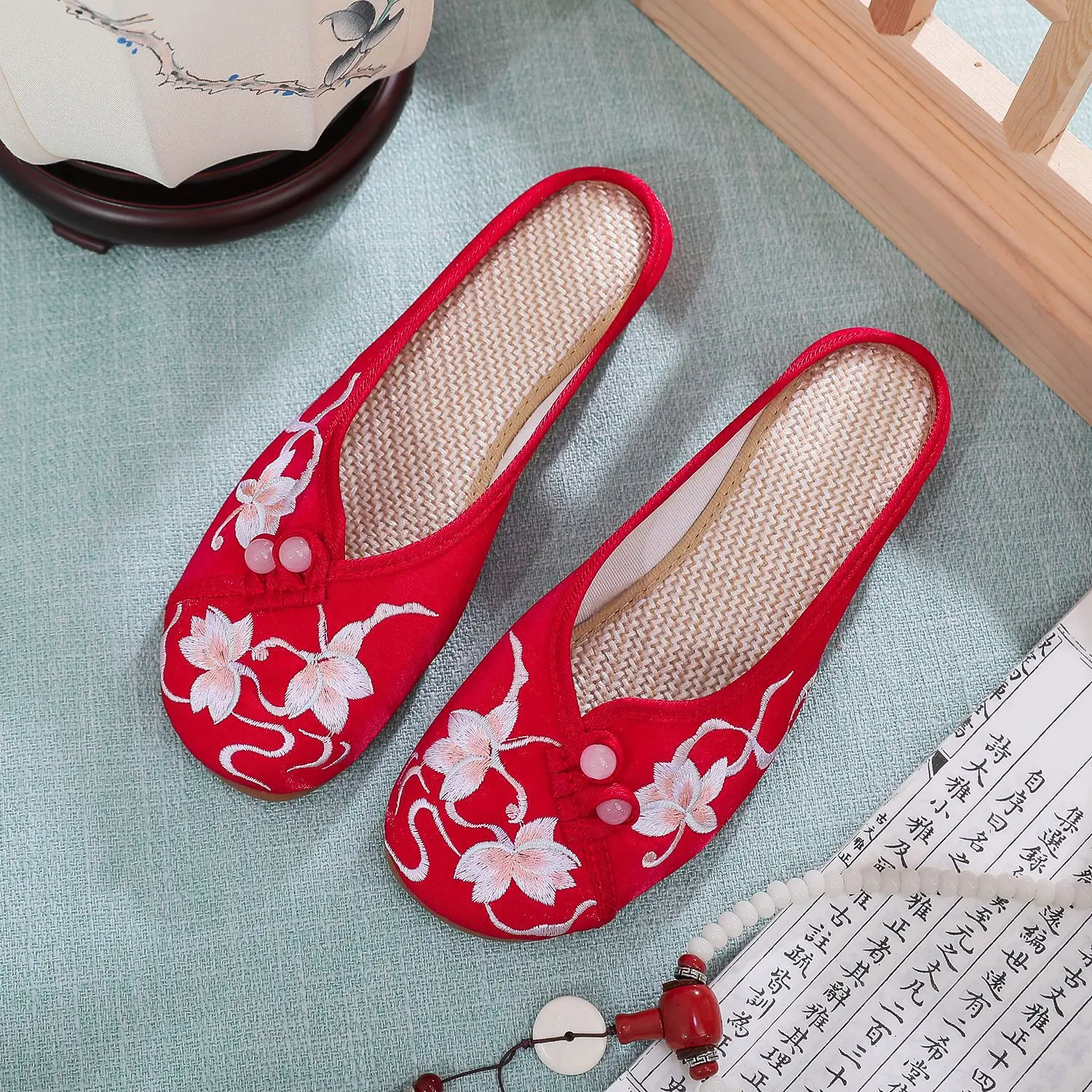 Mules Brodées Astronomiques pour Femme, Chaussures de Grillade, Plates et Douces, Style Hanfu Chinois, Taille 34-41, Nouvelle Collection Été