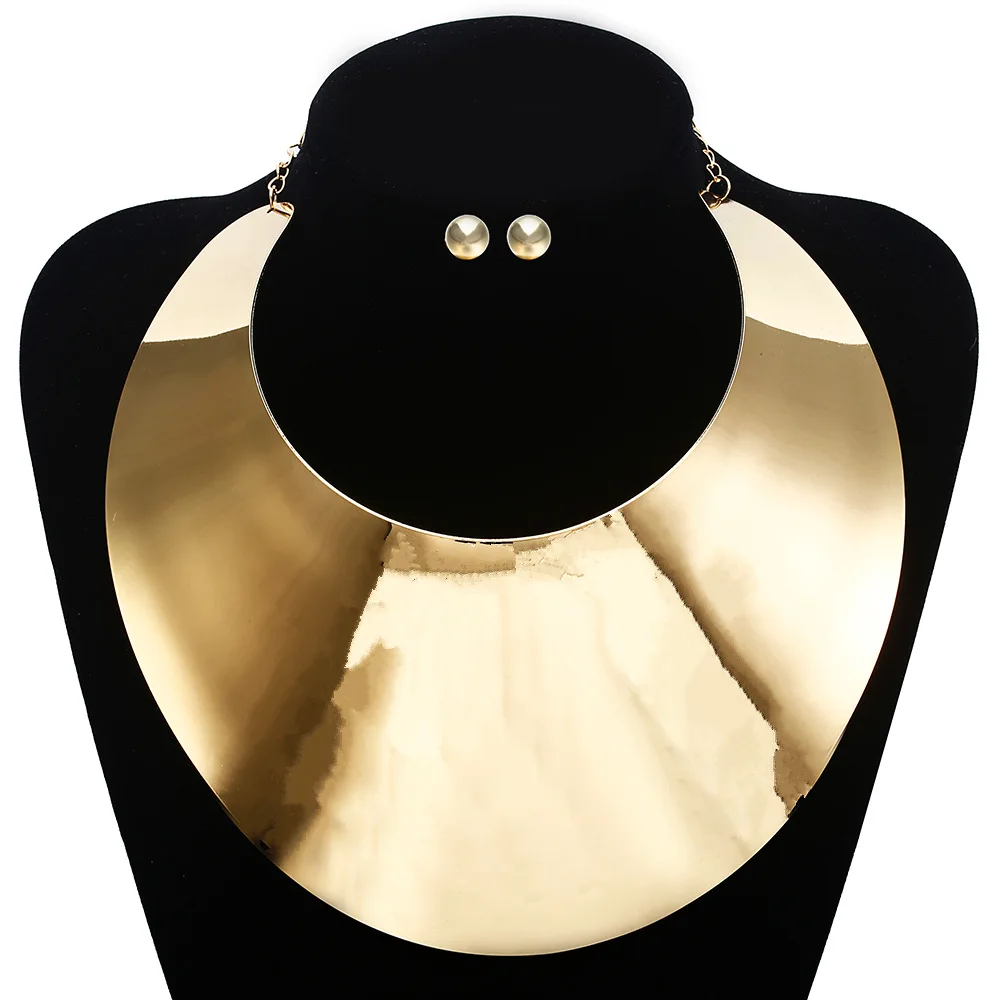 Liffly afrikanische große Kragen Choker Halsketten für Frauen runde Ohrringe Aussage reifen Armband Hochzeit Home Party Reises chmuck