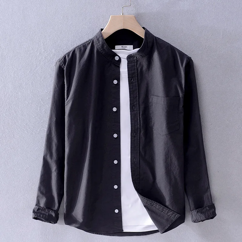 

Men's Pure Cotton Long Sve irt Spring Autumn Stand Collar Open Cardigan Outerwear Breathable Faion Urban Sle Casual ...