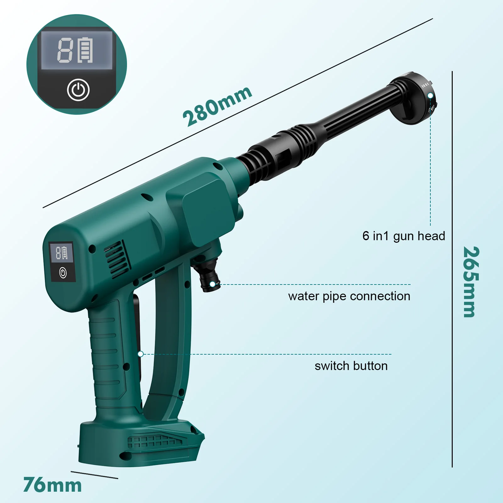 Nananuu Pistola per lavatrice per auto ad alta pressione senza fili per Makita BL1830 18V Batteria Leggero Cordless Jet Wash Car Wash