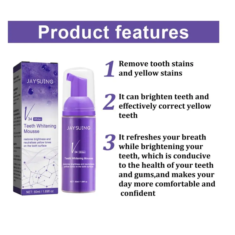 Dentifrice blanchissant violet pour les dents, produits de soins dentaires frais, nettoyage buccal, odeur de bouche, tartre jaune remodelé, V34