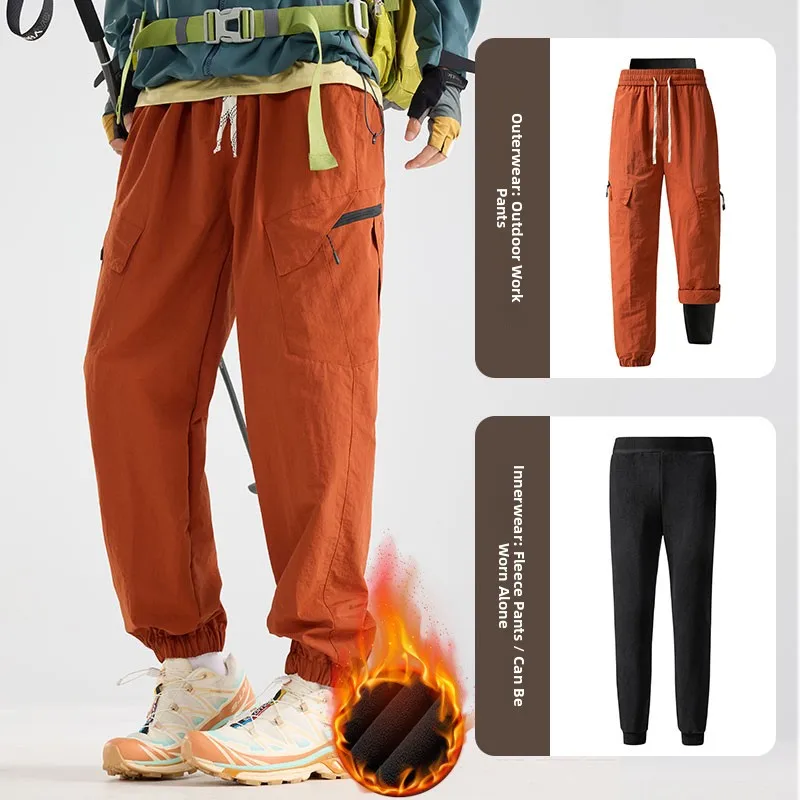 

Men's Winter Thiened Fce Lined Tee-in-One Windproof Waterproof Casual Pants Spor Polyester Fiber Bungee Cords Ankle