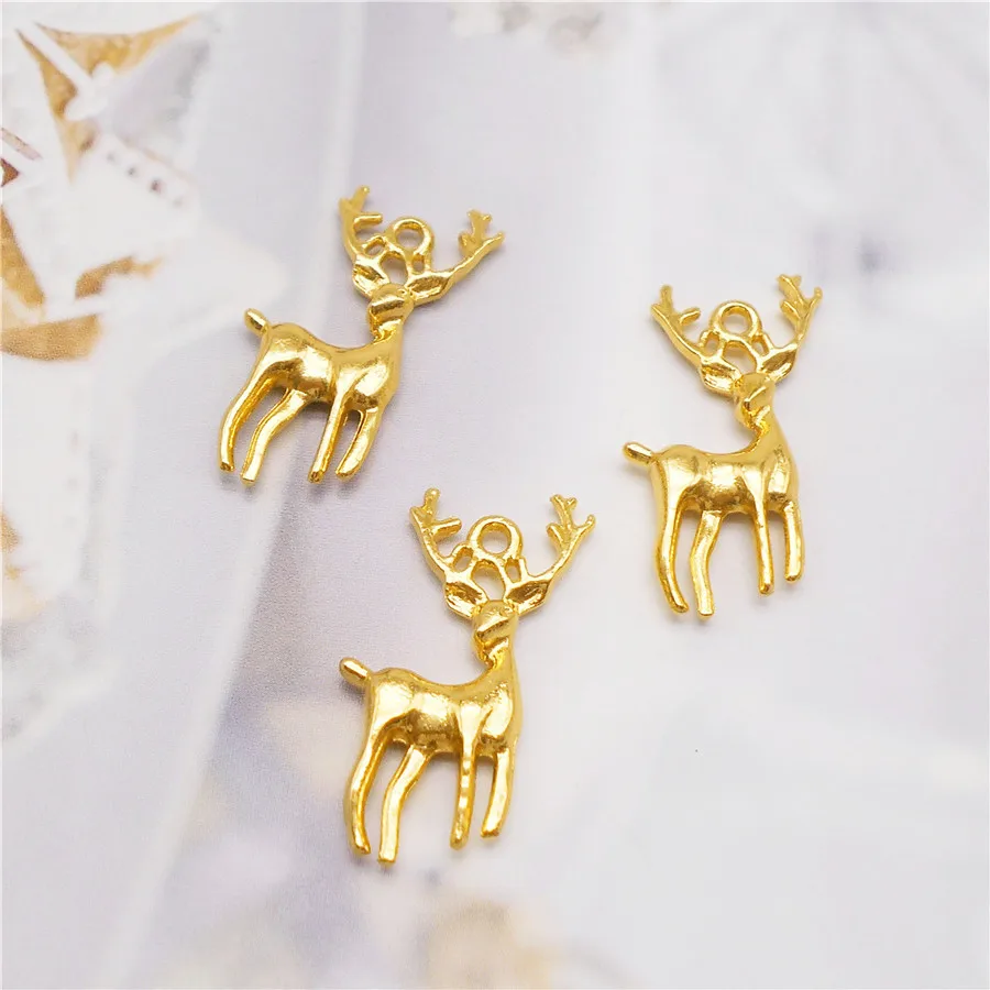20PCS Alloy Gold Color Deer Elk Charms Christmas Pendants For Necklace Jewelry Making Handmade Crafts Accessory