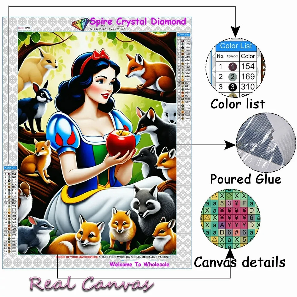 Disney Princess Snow White 5d Diy AB Diamond Painting Kits Embroidery Mosaic Cartoon Alice Cinderella Cross Stitch Home Decor