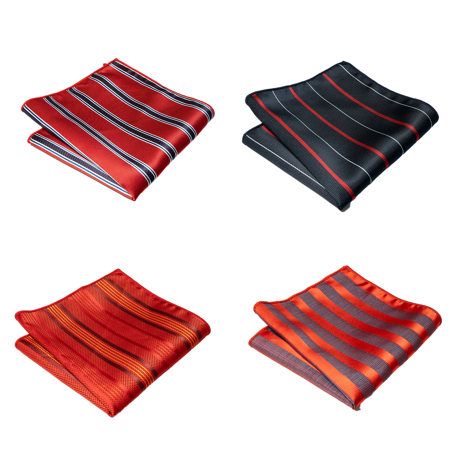 4er-Set klassische Herren-Einstecktücher mit Paisley- und Streifenmuster – Anzug- und Hemd-Accessoires für Hochzeiten und Partys, Marineblau und Rot – Detail 14