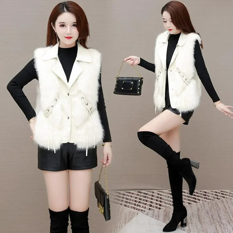 2024 Autumn and Winter New Fur Integrated Vest Temperament Muse Fan Short Coat Thin Outer Vest Comfortable and Simple Fashion