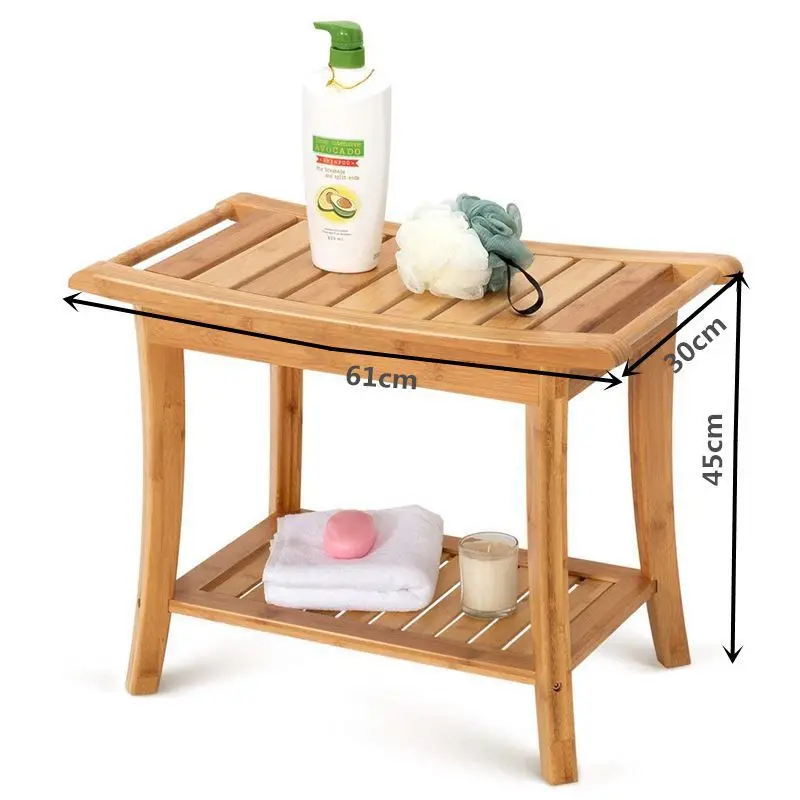 Bamboo bathroom stool, solid wood shoe changing stool, bathroom storage rack, multifunctional shower stool