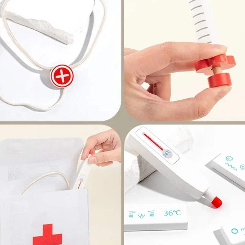 مجموعة أدوات الطبيب الخشبية للأطفال، مجموعة لعب للأطفال الصغار مع حقيبة طبية للأولاد والبنات لعبة لعب الأدوار الممتعة #3