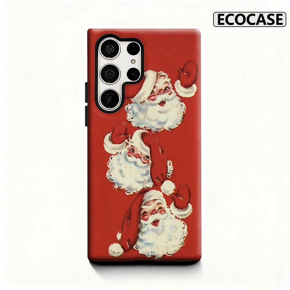 

Винтажный рождественский чехол для телефона Santa Trio для Samsung Galaxy S25 Ultra S24 S23 Ultra Plus, глянцевая двухслойная задняя крышка