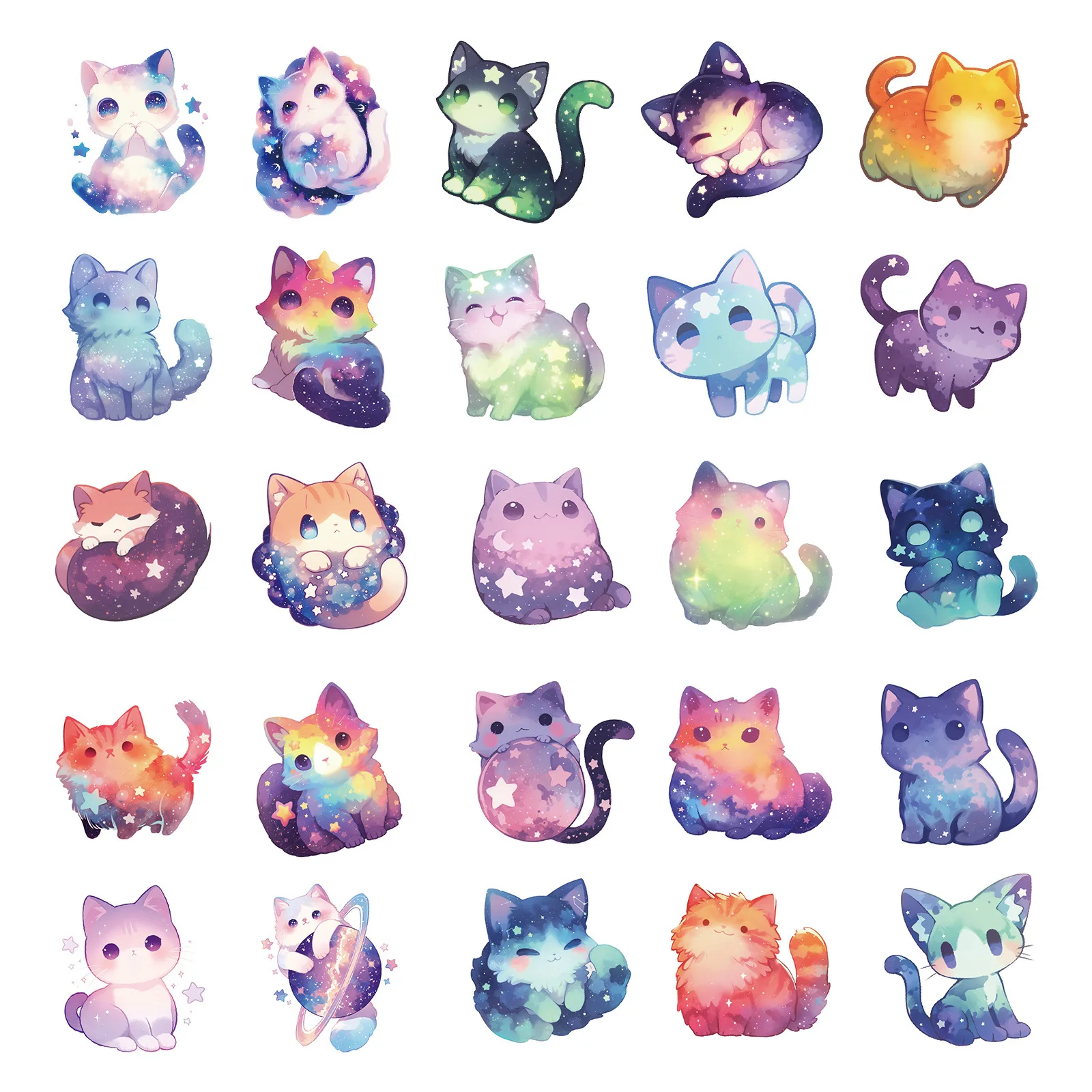 10/30/50pcs Fancy Purple Starry Sky Cats Stickers Cartoon Decals Decoration DIY Fridge Bike Phone Notebook Stationary Kids Toys