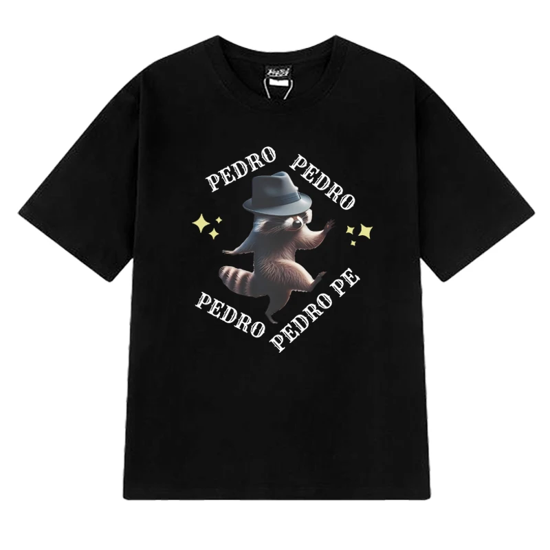 

2025 New in Pedro racoon meme printed T shirt Men Women harajuku Fashion short sleeve T-shirts Summer Unisex 100% Cotton Tops