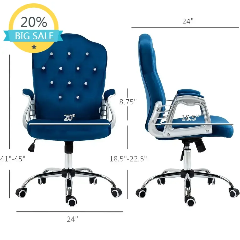 

Синий бархатный вращающийся офисный стул с регулировкой высоты и обивкой