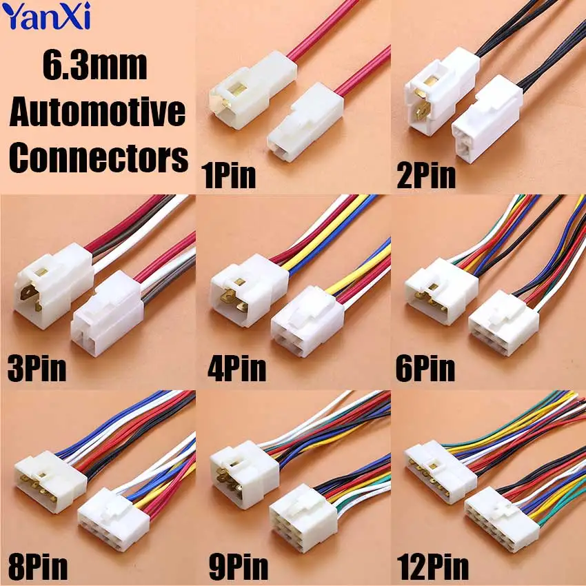 

6.3mm Automotive Connector 1 2 3 4 6 8 Pin Motorcycle Male Female Plug For Electric Vehicle Wiring High Current Harness Adapter
