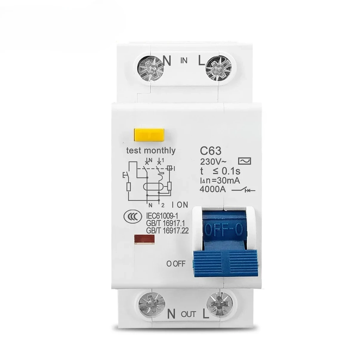 قاطع الدائرة المتبقية 230 فولت 1P+N مع حماية من التسرب الحالي الزائد والقصير RCBO MCB