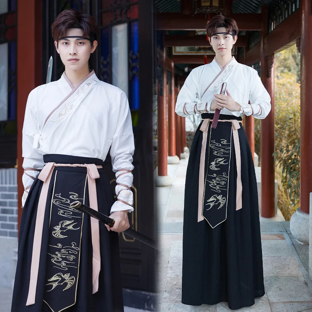 Han Dynasty Swordsman Halloween Cosplay Costume Ancient Hanfu Folk Dress Tang Suit Stage Cosplay Clothing Man Hanfu Outfit