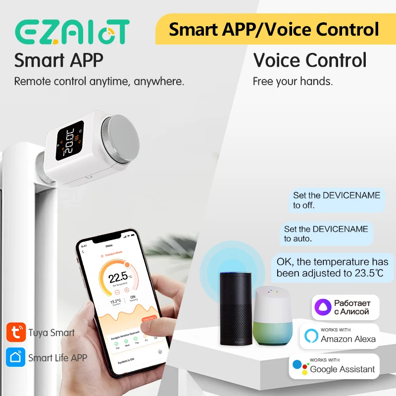 Smart WiFi Thermostatic Head Tuya Radiator Thermostat Valve Actuator Programmable TRV Water Heater Alexa Google Home Alice