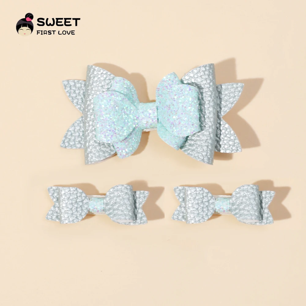 3Pcs/Set Cute Bow Hair Pin Leather Glitter Hair Clips for Kids Barette Hair Girl Baby Kids\' wear Hair Accessories for Children