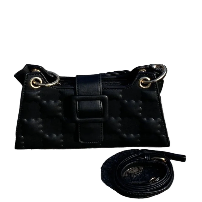 Autumn and Winter New Simple Square Embossed Design Black Underarm Bag Girls Commuter Messenger Handbag High Appearance Levelbag