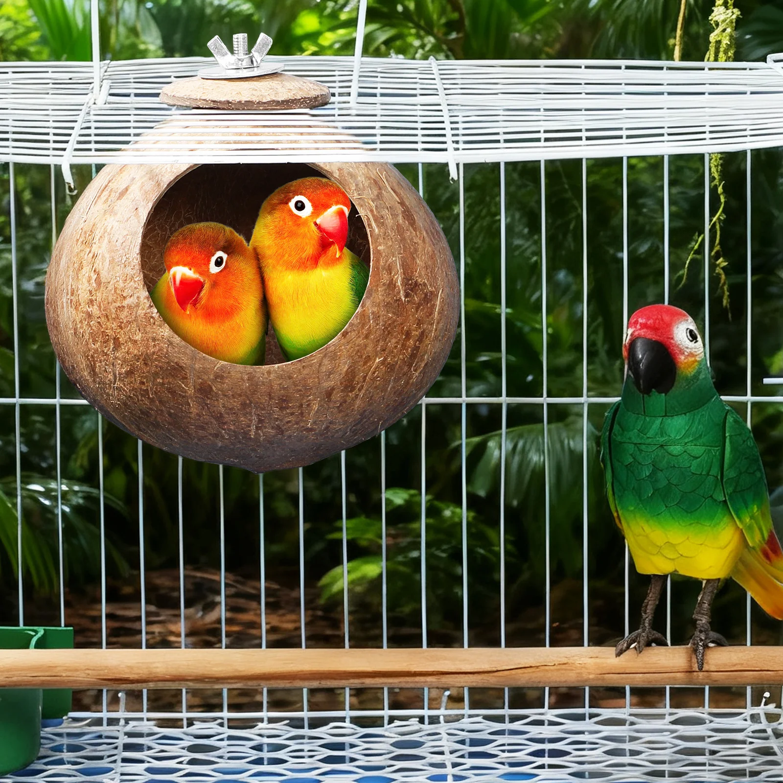 

Natural Coconut Shell Pet Bird Nest Durable Safe for Parrots Canary Lark Small Birds Hanging Home Play Sleep Accessories
