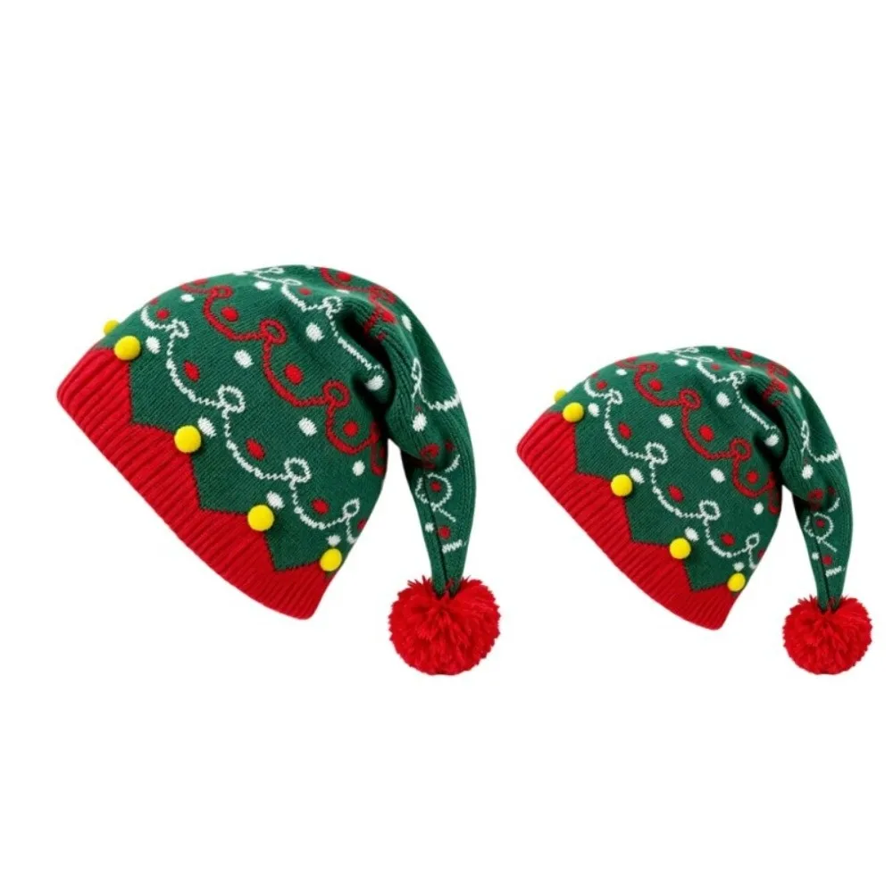 Fashion Jacquard Christmas Hat Red Green Patchwork Color Warm Knitted Wool Cap Parent Child Hat Gift Christmas Knitting Hat Men 3