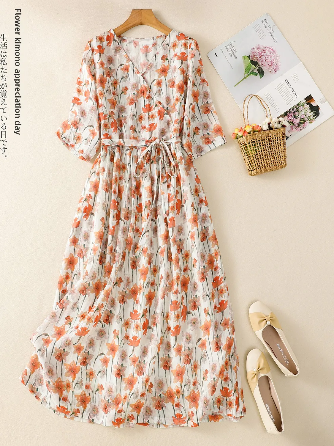 

Artistic Vintage Floral Print Women's Dr Summer Season plus Size Design Korean Sle Commute Faion Straight Cut Long Dr
