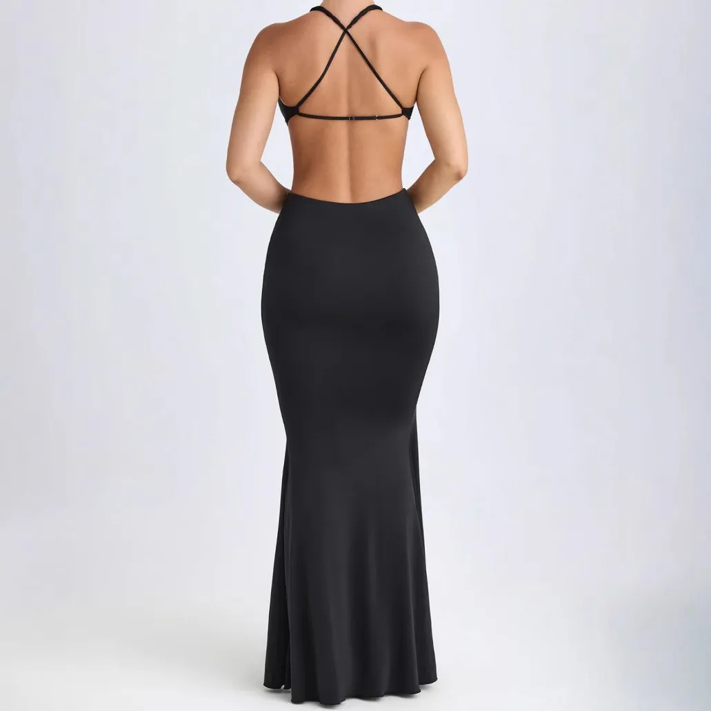2024 Grensoverschrijdende Nieuwe Mode Dameskleding Amazon Herfst Europese En Amerikaanse Sexy Cut-out Lace-up Backless Diepe V Jurk