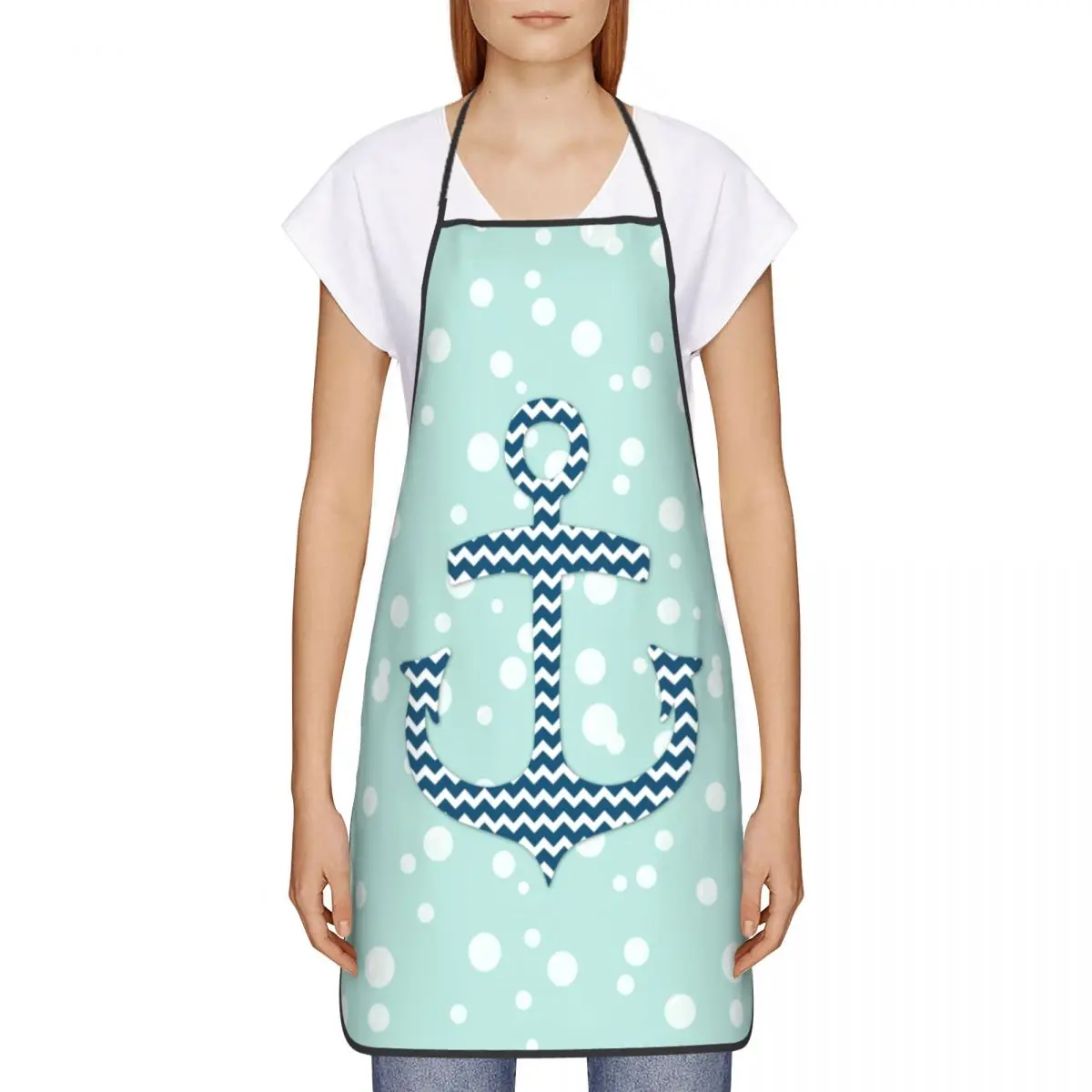 Unisex Nautical Anchor Bubbles Pattern Kitchen Chef Cooking Baking Apron Women Men Sailing Sailor Tablier Cuisine for Gardening