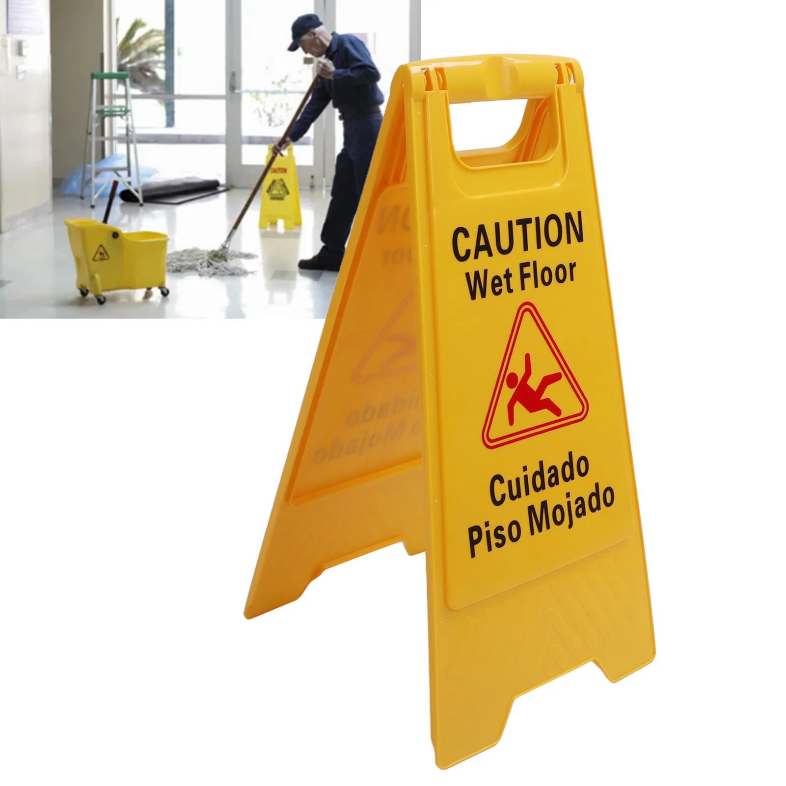 12Pcs Wet Floor Sign Foldable A Frame Caution Floor Sign Plastic 2 Sided for Indoor Outdoor