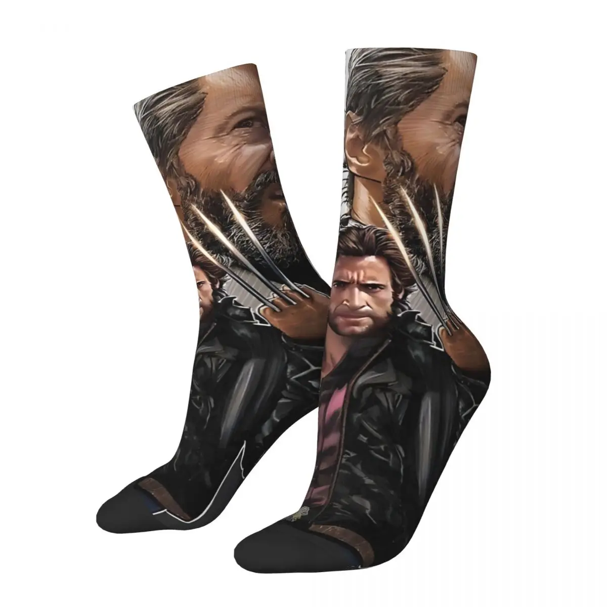 1 Pair Hip Hop Vintage Hugh Jackman Crazy Men's compression Socks Unisex Disney Marvel Deadpool And Wolverine Harajuku