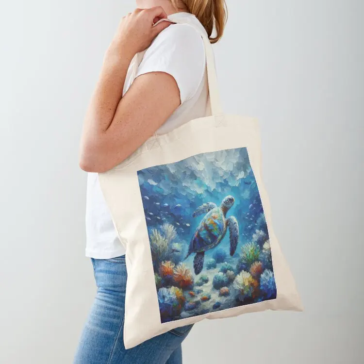 

Going Up For Air - Sea Turtle Swimming Tote Bag cloth bag woman bag luxury women Canvas eco folding