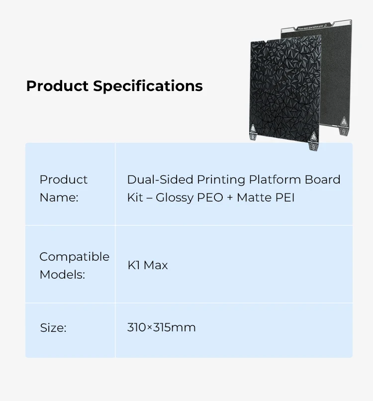 Creality K1 Max Ender-3 V3 Plus Dual-Sided Printing Platform Board Kit Glossy PEO + Matte PEl Printing Platform Board