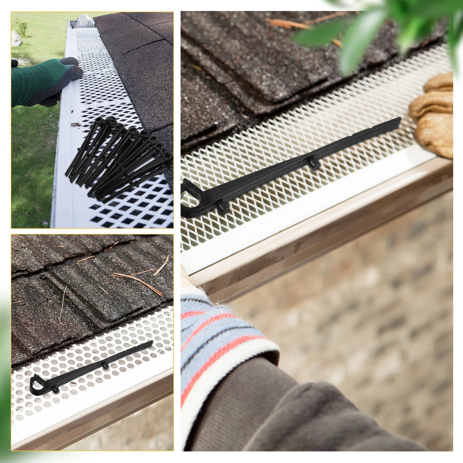 50 قطعة من البلاستيك الأسود مزراب الحرس كليب السنانير الثابتة تثبيت آمن لسقف مزراب شبكة تركيب مرفق السنانير الثابتة