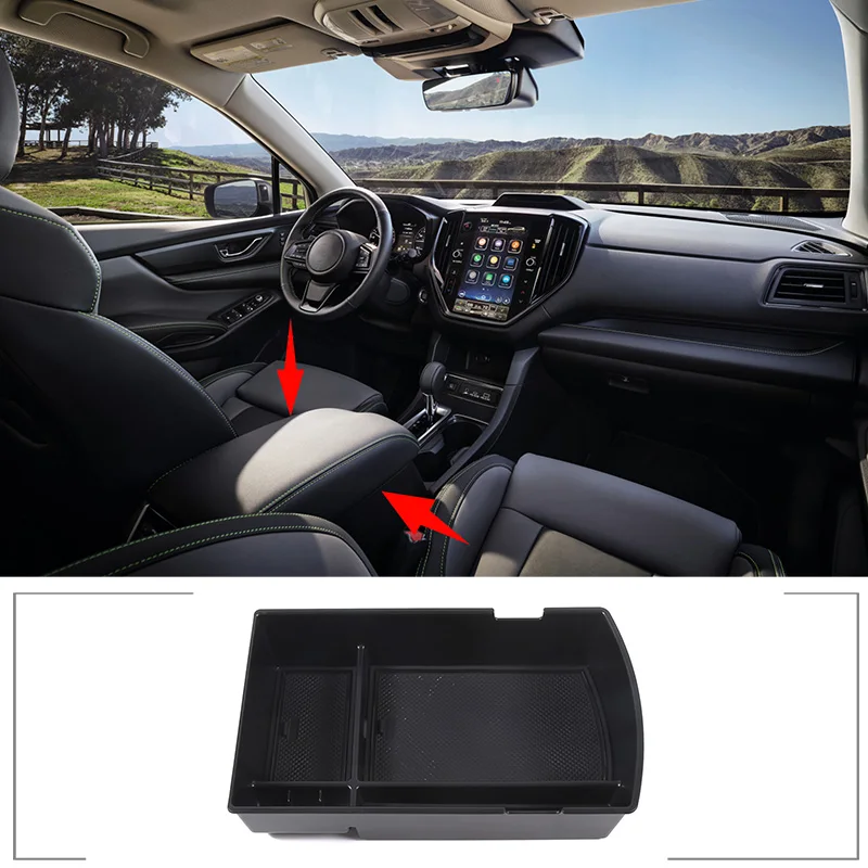 

For Subaru 2022 Ascent ABS Black Car Styling Car Armrest Box Storage Box Mobile Phone Tray Car Interior Accessories